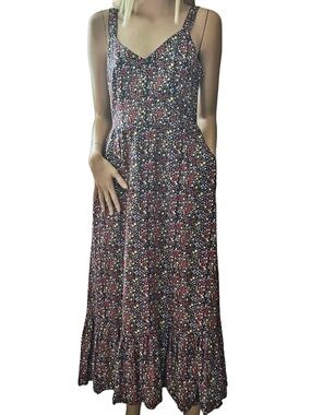J. Crew Floral Tiered Maxi Dress Colourful Vibrant Floral Print Linen & Cotton